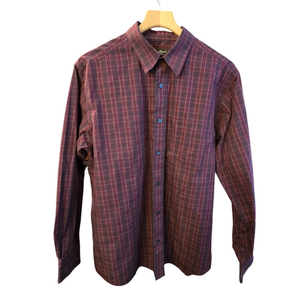 Eddie Bauer Large Classic Fit‎ Plaid Button Down Shirt Burgundy Wrinkle-Resist